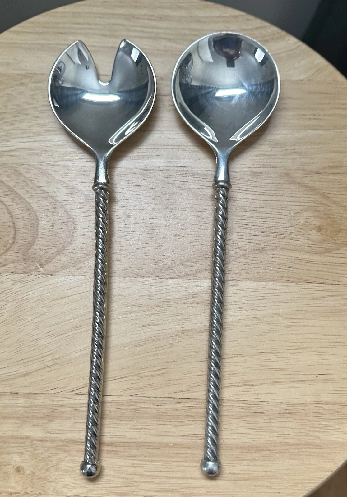 EP ZINC ITALY Vintage SERVING SPOON & FORK Twist Silver Plated 9”