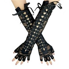 Women's Lace Fingerless Gloves Bridal Elbow A-lace Fingerless Gloves-f-black