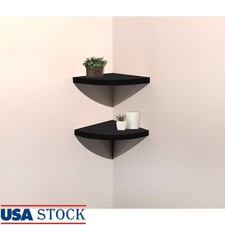 Black Corner Shelves Set of 2 Space Saving Decorative Wall Shelves MDF New