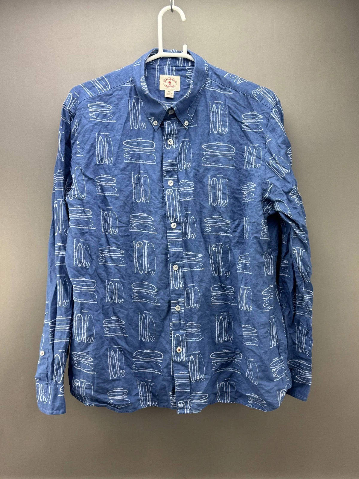 Brooks Brothers Mens Blue Button-Down Linen Blend Long Sleeve Surfboard Print XL