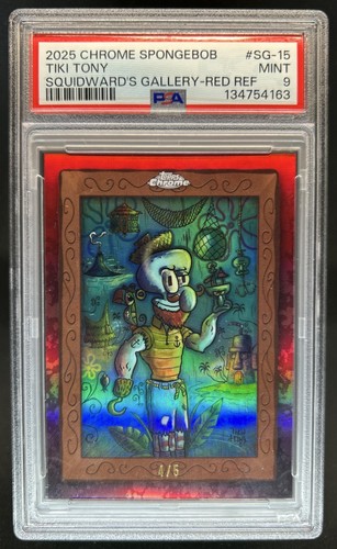 2025 Topps Chrome SpongeBob Tiki Tony Squidwards Gallery Red #/5 PSA 9