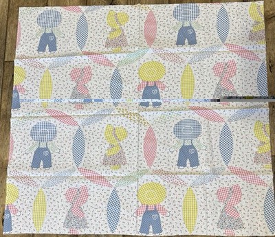 Vtg '80 Sunbonnet Sue Wedding Ring Printed Quilt Fabric Calico Gingham 38x36 