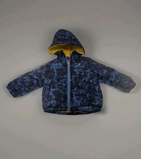 Nautica Boys 12M Blue Camo Puffer Jacket Hooded Water Resistant Coat EUC