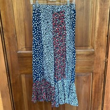 Umgee Womens Mixed Print Patchwork Palazzo Pants Leopard Floral Ruffle Hem S