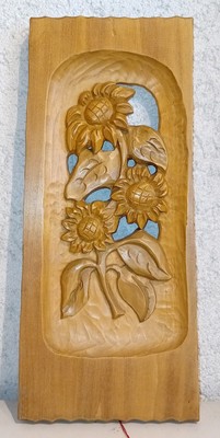 Wandbild Sonnenblumen, Linde handgeschnitzt mehrfarbig gebeizt gewachst, h=32 cm