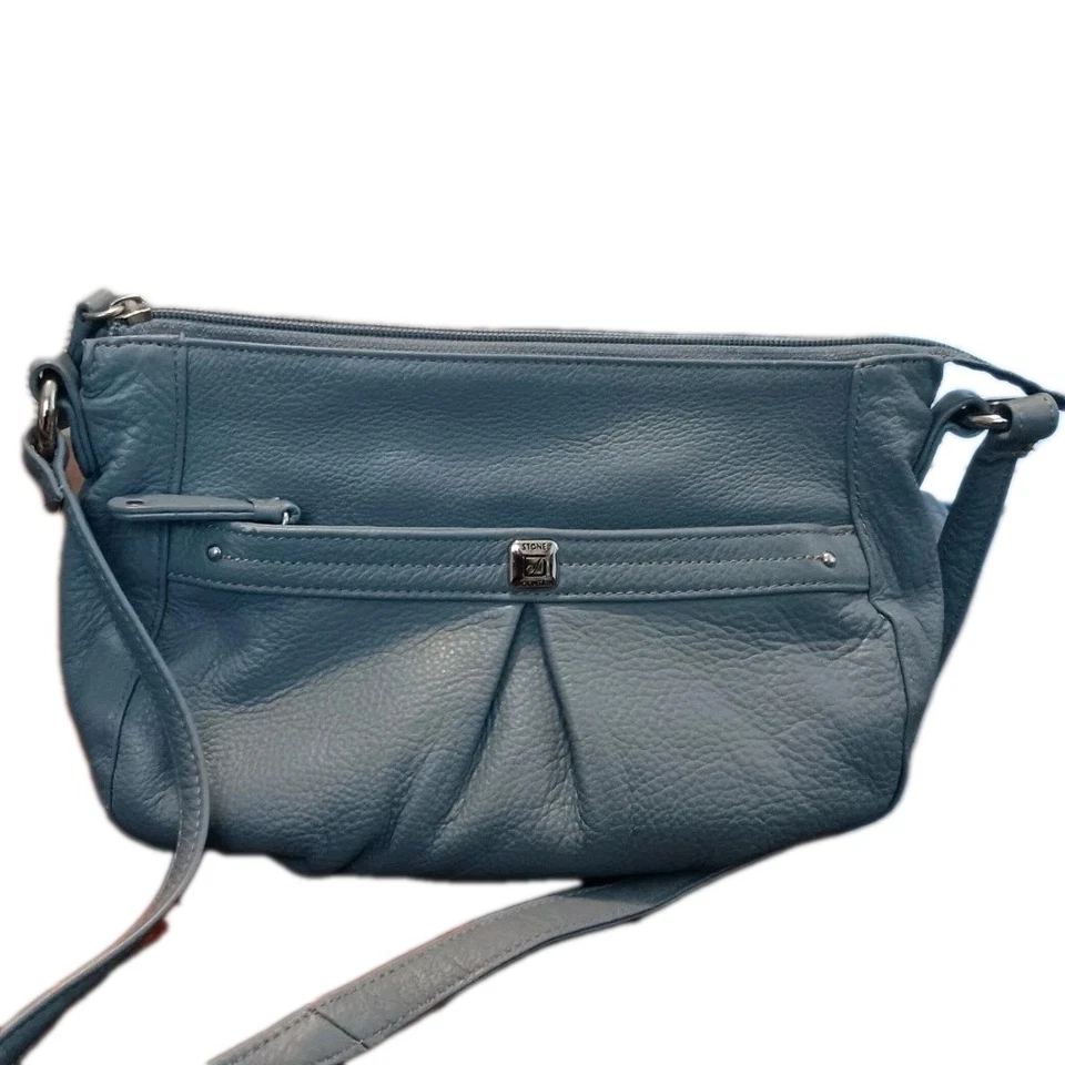 Bolso de mano sobre el hombro de cuero Blue Stone Mountain con herrajes plateados  Foto 2 de 4