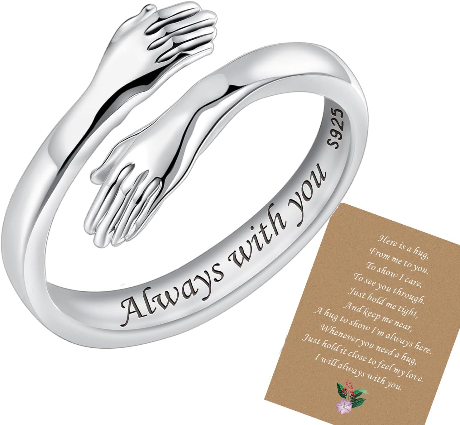 Hug Ring,925 Sterling Silver Hug Rings for Women Girls Adjustable S925 Silver Op
