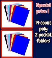 14 Count Pen Gear 2 Pocket Portfolios Binder Folders Assorted Colors. Poly Cover