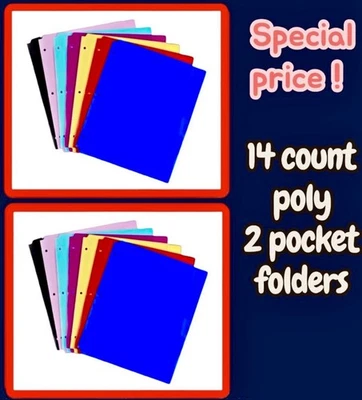 14 Count Pen+Gear 2 Pocket Portfolios Binder Folders Assorted Colors. Poly Cover - Image 1 of 4