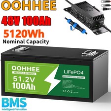 NEW 48V 100Ah LiFePO4 Lithium Battery 5120Wh Built-in BMS with 58.4V 20A Charger