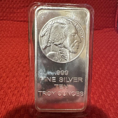 Buffalo Nickel 10oz Pure .999 Fine Silver bar Bullion 10 Troy Ounces - C3