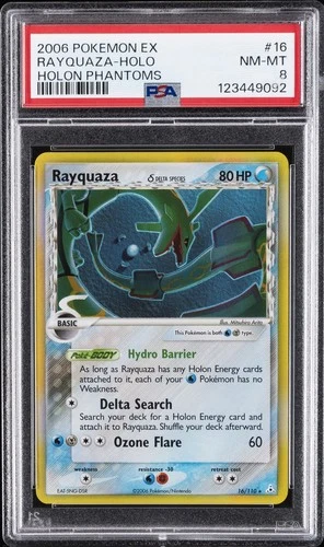 2006 POKEMON EX HOLON PHANTOMS #16 RAYQUAZA-HOLO PSA 8