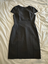 Elie Tahari Black Solid Sheath Dress Round Neck Cap Sleeve Midi Exposed Zip 8