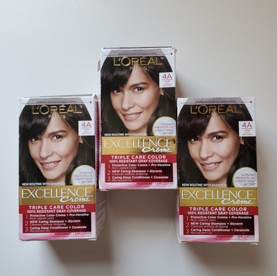 Lot Of 3 Paris Excellence Creme Hair Color 4A Dark Ash Brown Dye *Boxes