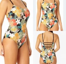 Hurley Caribbean Dreamin One Piece Swimsuit Medium Floral Spaghetti Strap SPF 50