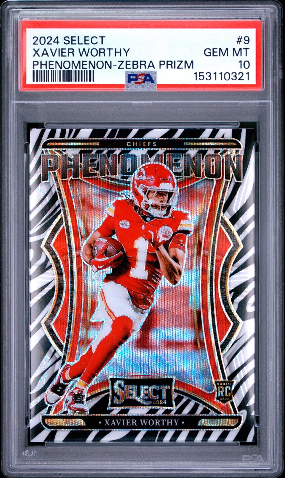 Xavier Worthy Panini Select Phenomenon #9 Zebra