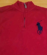Ralph Lauren Polo Youth 6 Red 1/4 Zip Long Sleeve Big Logo Pullover Sweater 1/4