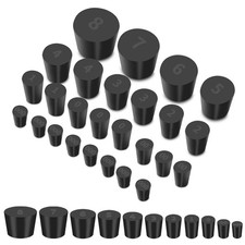26 Pack Solid Rubber Stoppers - 11 Assorted Sizes Stopper Plugs, 000 - Black