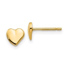 14K Yellow Gold Plain Heart Shape Pretty Stud Earrings L 6mm, W 6mm