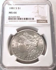 1881 S $1 NGC MS 66 Morgan Silver Dollar Better GEM+ Uncirculated Type Coin