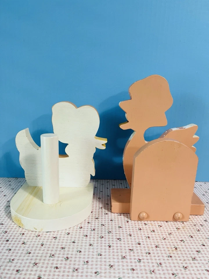 De Colección Madera Melocotón Hecho a Mano ~ Pato de Campo Pintado ~ Servilleta de Pollo ~ Toallero de Papel Foto 2 de 4