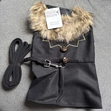 Doggie Design Size Large Designer Harness Black Chevron Wool Coat W/ Black Leash