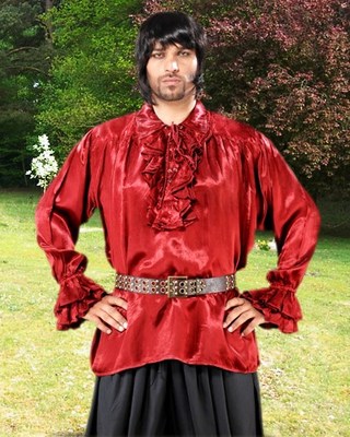 Pirate Shirt Medieval Renaissance Red Black Ruffle Satin S/M - XXXL Men Women