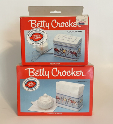Vtg Betty Crocker Coordinates Tin Recipe Box & Napkin Holder Fruit