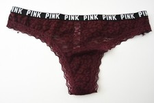 1 NEW Victoria's Secret VTG 2015 PINK Logo Lace Thong Panty SMALL