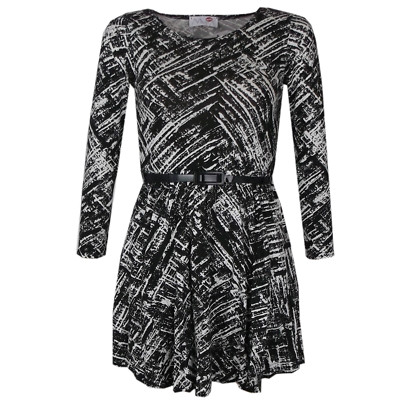 Kids Girls Skater Dress Distressed Print Party Dresses With Free Belt 7-13 Years