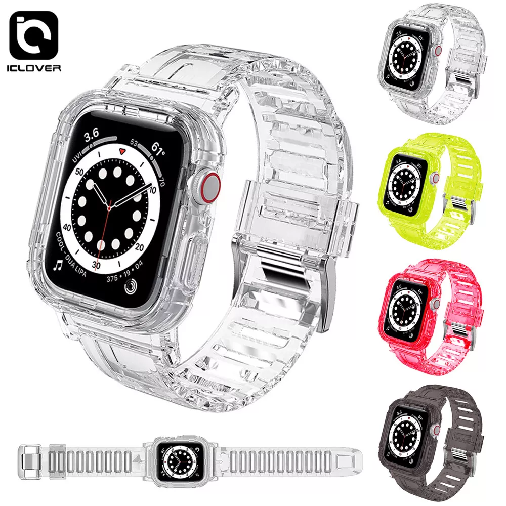 Clear Band + Case for Apple Watch Series 9 8 7 6 SE 5 49mm 45mm 44mm 42mm  41mm Transparent for iwatch 3 38mm 40mm Plastic Strap