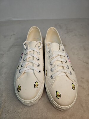 Superga Shoes Womens 6.5 White Platform Embroidered Avocado Sneakers Tennis
