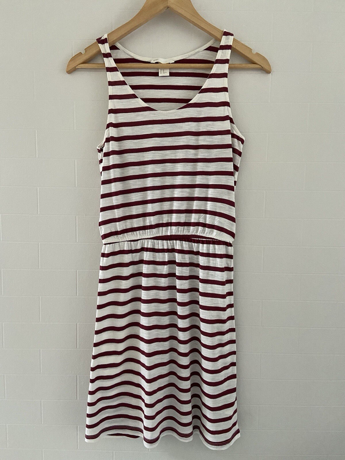 Ladies H&M White/burgandy Striped Sleeveless Jersey Dress Size EUR XS