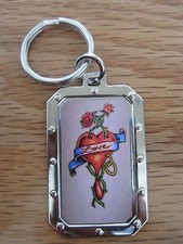 Key Chain - LOVE Heart Flowers - NOS metal