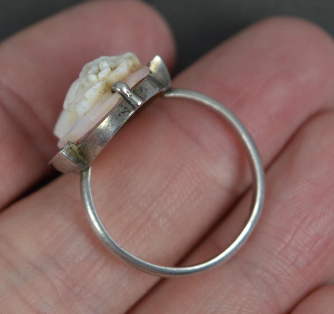 Antique Solid Silver and Cameo Solitaire Ring c19… - image 3