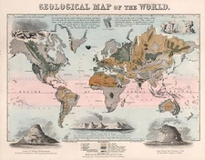 1852 Geological Map of the World Rock Types Vintage Home School Office Poster