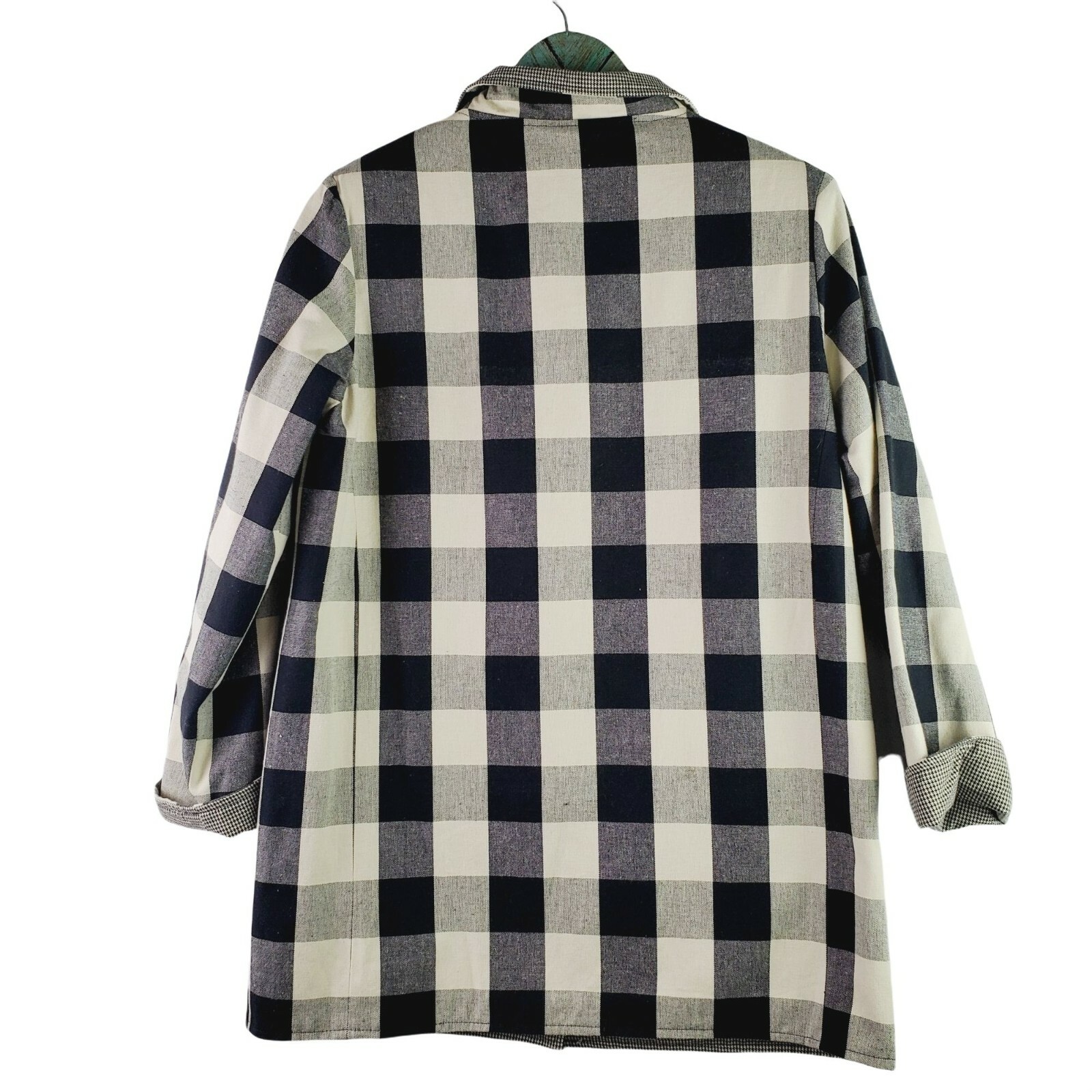 Giacca vintage dipinta pony REVERSIBILE bufalo a quadri pied de poule con bottoni USA taglia S