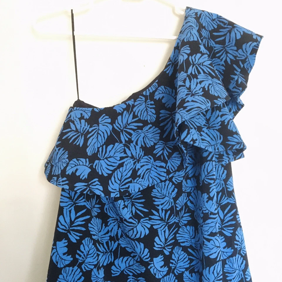 NEW A Pea in the Pod Maternity One Shoulder Palm Dress Black Floral Blue XS - Image 4 of 4