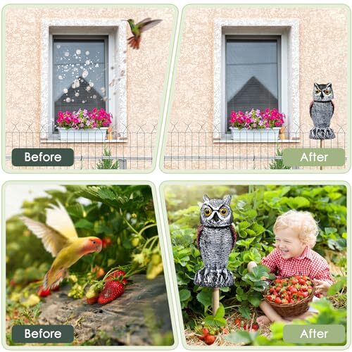 Owl Decoy to Scare Birds Squirrels Away, Rotating Head Plastic Fake