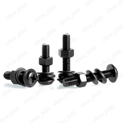 Black 304SS Phillips Pan Head Screws With Collar Hex Nuts Flat Spring Washers M2