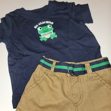 Gymboree 3-6 mo Boys Hop to It Frog Tee Khaki Twill Shorts Set NWT