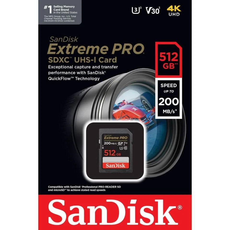 SanDisk Extreme PRO SDXC card 200MB s UHSI U3 V30 512GB SDSDXXD-512G-GN4IN - Image 4 of 4