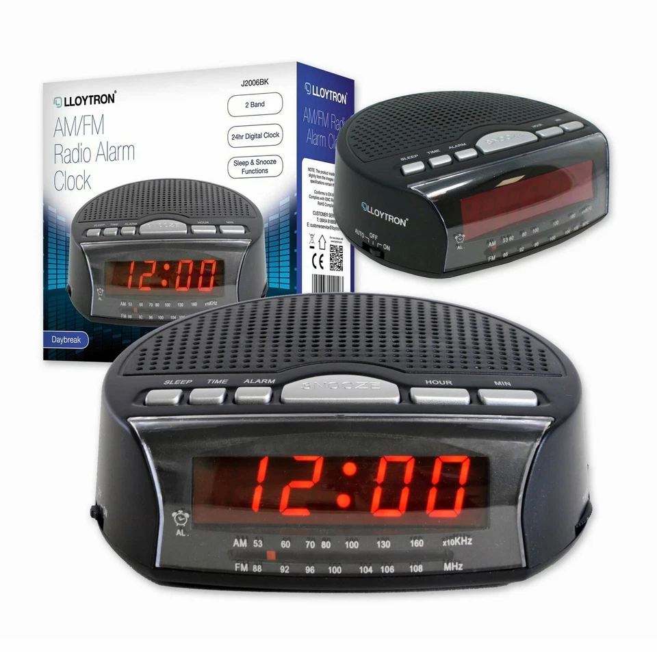 Lloytron Radio Alarm Clock, LED Display, Black, Daybreak J2006BK
