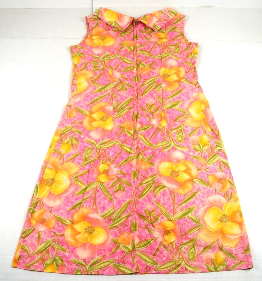 Vestido de casa vintage hecho a mano talla S/M años 60 rosa limonada cremallera trasera suave fino Foto 4 de 4