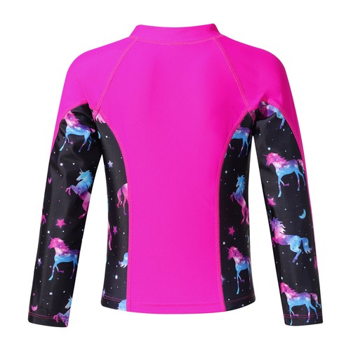 Kids Girls Shirts Swimming Swimwear Rash Guard Top Swim Tops Front Zipper Pool - Picture 34 of 67