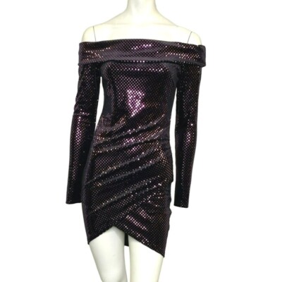 Style Rack Off-the-shoulder Shiny Party Dress Purple Size Medium NWT