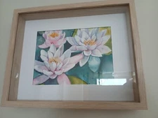 original lotus watercolor painting framed real