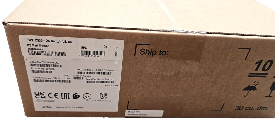 New, Sealed HPE Aruba J9782A 2530-24 24 Port 4SFP Managed Network Switch Rackmnt - Image 3 of 4