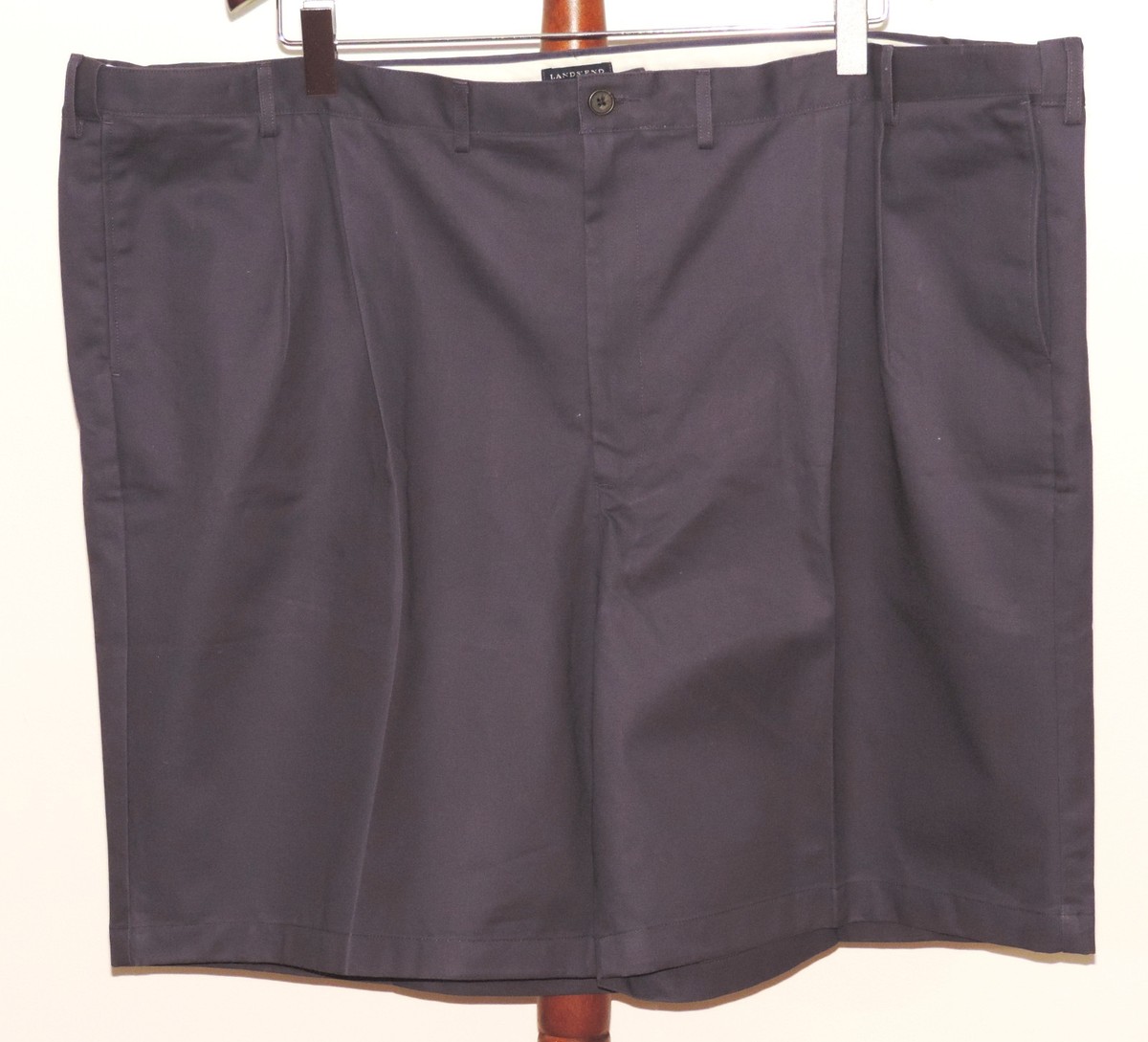 Lands End Navy Blue Khaki Chino Pleated Shorts Mens size 54 Tall  Traditional Fit