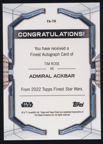 Star Wars 2022 Topps Finest Green Refractor Auto Tim Rose as Admiral Ackbar /99 - Picture 2 of 2